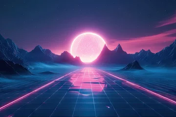 Rideaux occultants Blue nuit a blue and pink futuristic background, in the style of neon grids, cosmic landscape