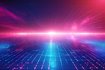 a blue and pink futuristic background, in the style of neon grids, cosmic landscape