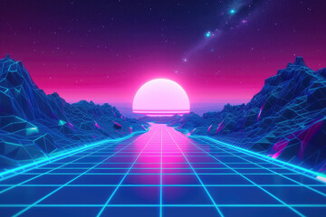 a blue and pink futuristic background, in the style of neon grids, cosmic landscape
