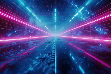 a blue and pink futuristic background, in the style of neon grids, cosmic landscape