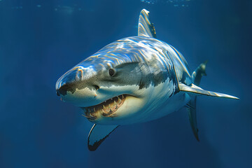 a photograph, full-body shot of a white-shark