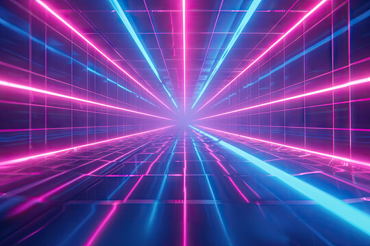 a blue and pink futuristic background, in the style of neon grids, cosmic landscape