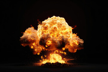 fire nuclear explosion , isolated on black background - obrazy, fototapety, plakaty