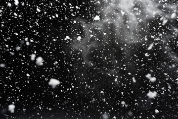 snow blizzard on black, extreme wind, fine particles