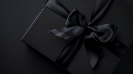 a black gift box with a bow