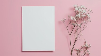 A blank piece of paper on a pink background. Mockup.