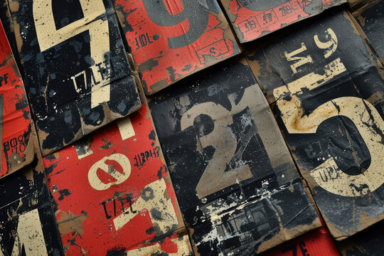 Scrapbook paper featuring large labels with random numbers and letters