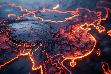 Volcanic map of China and Asia - obrazy, fototapety, plakaty