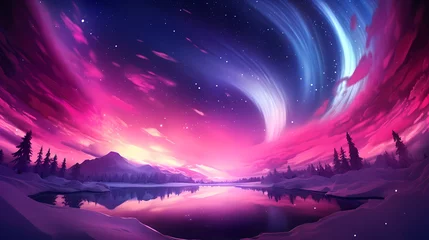 Schilderijen op glas Vivid image of Northern Lights twinkling in the night sky © ma