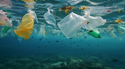 plastic bags floating in the water