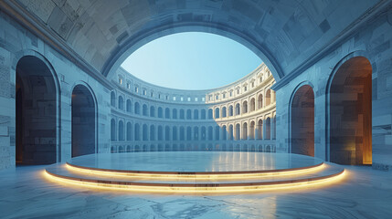 Plakat Ancient Rome, stone podium with light and ancient rome city in the background.