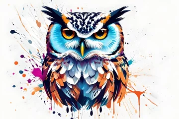 Rolgordijnen Colorful owl portrait with splashes on white background. Vector illustration © Naila