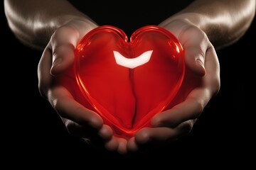 Fototapeta premium Glowing human heart symbol held in hands - powerful concept of love, compassion, and vitality