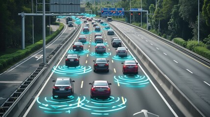 Autonomous Cars on Highway with Smart Technology Signals,vehicle-to-vehicle communication and advanced safety features