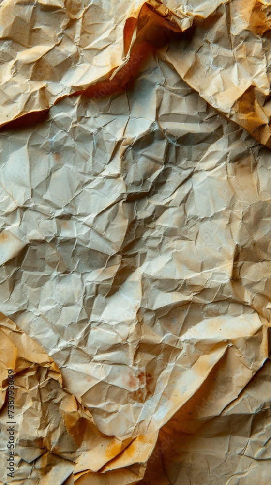 Poster close-up of a crumpled piece of paper with a gradient of warm colors and textured wrinkles