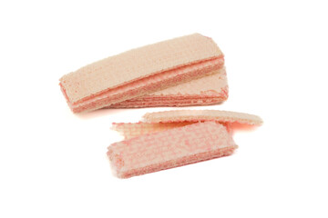 Raspberry flavored wafer biscuits, isolated on white background. Selective focus, soft focus