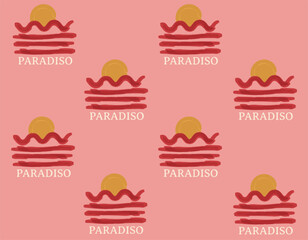 Minimal Hand drawn Sun Set paradiso scene in Italy seamless pattern Vector Illutration ,