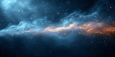 Abstract blue cosmic waves in a space-themed background with swirling textures and mysterious patterns.