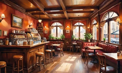 Foto op Canvas レトロモダンなカフェレストラン 無人の店内風景 Retro-modern café-restaurant Unoccupied interior view © Jir