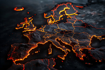 Volcanic map of Europe, England, Ukraine, and Russia