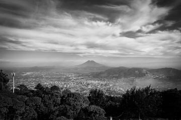 Volcano in El Salvador in black and white