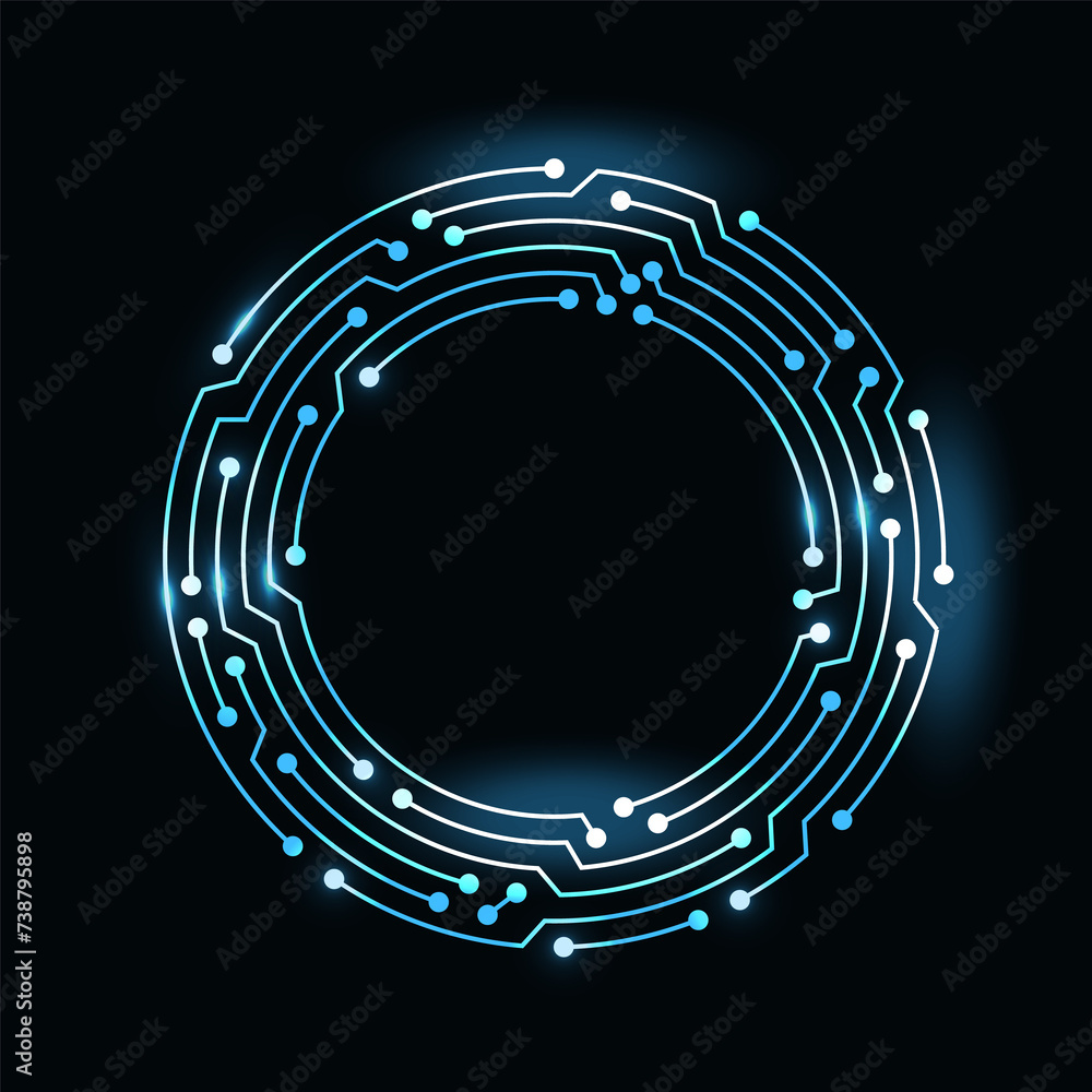 Aufkleber circuit board circle frame. abstract digital round frame, hardware board and electronic motherboard 