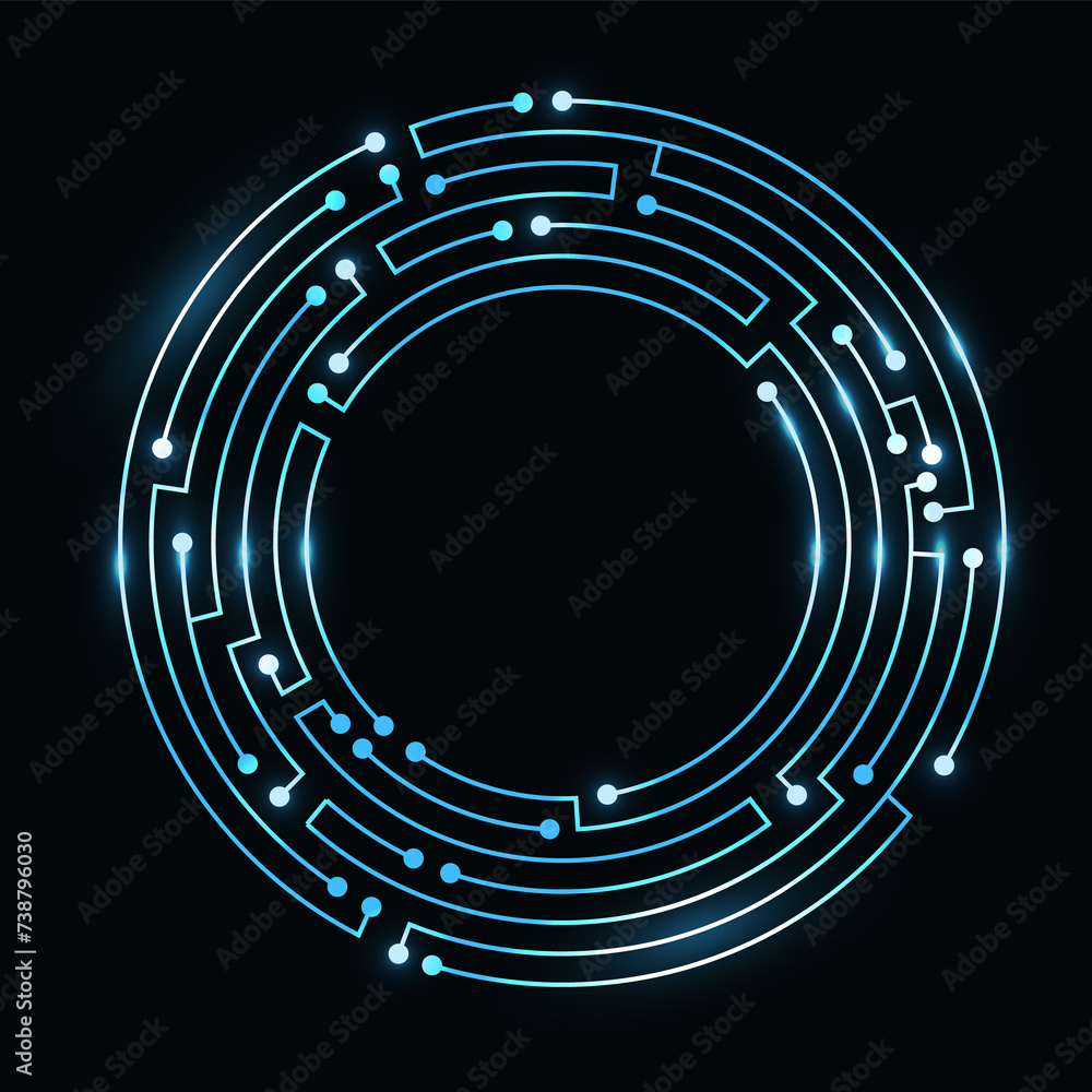 Aufkleber circuit board circle frame. abstract digital round frame, hardware board and electronic motherboard 