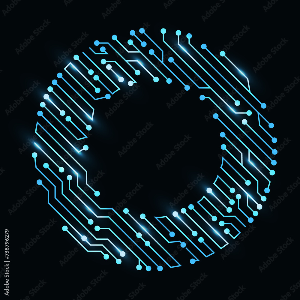 Aufkleber circuit board circle frame. abstract digital round frame, hardware board and electronic motherboard 