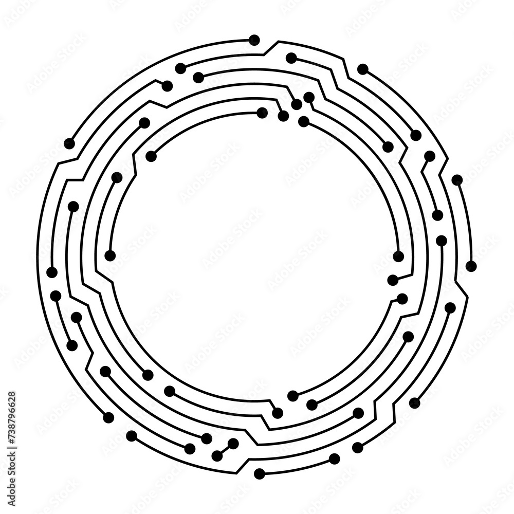 Aufkleber circuit board circle frame. abstract digital round frame, hardware board and electronic motherboard 