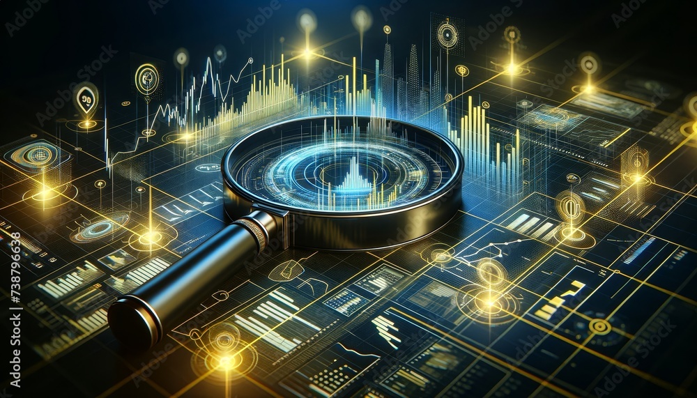 Poster futuristic financial analysis. visualization of market data under magnification