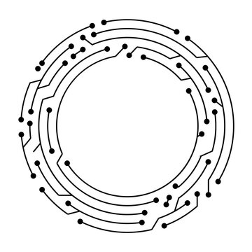 Circuit board circle frame. Abstract digital round frame, hardware board and electronic motherboard pattern . Programming science, computer system element