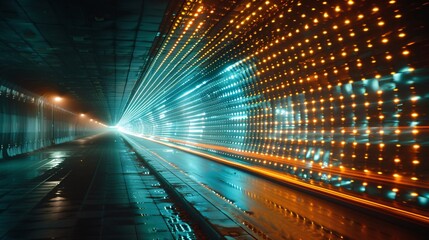 Fototapeta na wymiar a tunnel with lights in it