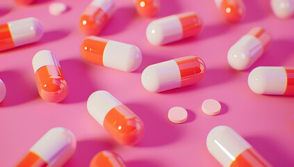 orange and white pills on a pink background in the st