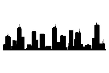 Fototapeta na wymiar Cityscape silhouette. City building, night town and horizontal urban panorama silhouette. Modern urban landscape. Monochrome panoramic view