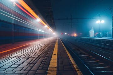 a train tracks at night