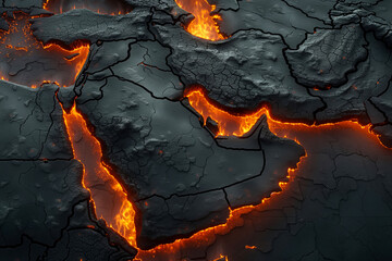 Volcanic map of Middle East, Israel, Palestine, Gaza, Arabian Peninsula, Iran