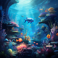 Fototapeta na wymiar Whimsical underwater world with talking sea creatures