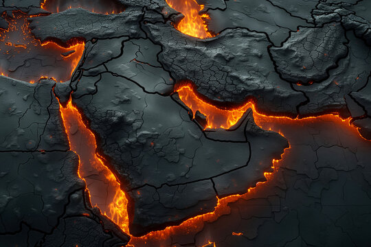 Volcanic map of Middle East, Israel, Palestine, Gaza, Arabian Peninsula, Iran