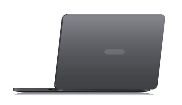 Realistic back side of black laptop on isolated background. Modern dark notebook vector illustration