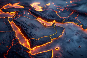 Volcanic map of Middle East, Israel, Palestine, Gaza, Arabian Peninsula, Iran