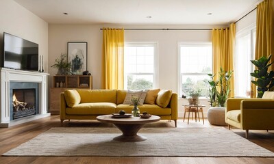 modern living room with fireplace