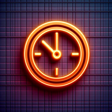 Neon Analog Clock Icon Outline, Editable Stroke