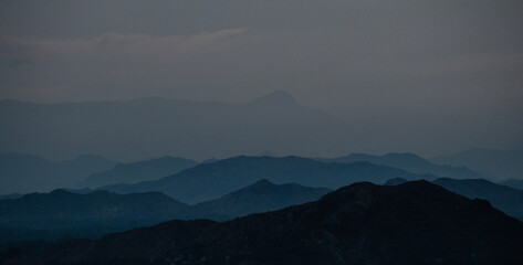 Blue hour landscape in the mountains ranges