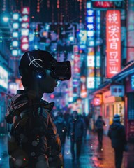 Fototapeta na wymiar Imagine a world in the Metaverse where Asian style infrastructure technology and robotics converge orchestrated by machines