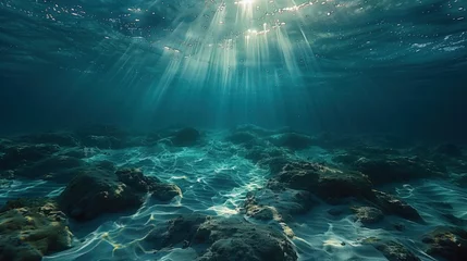  Serene underwater view with sun rays and rocky bottom © pier