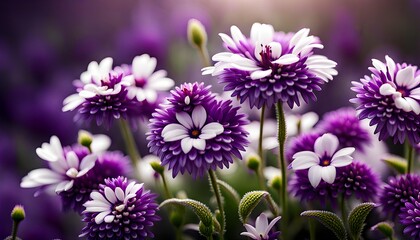 Obraz premium Purple and White Flowers Pattern Background
