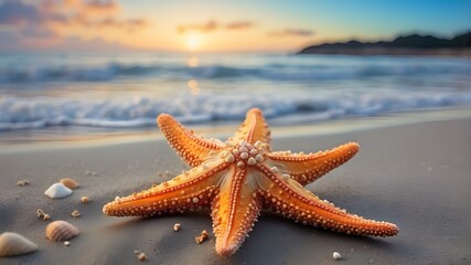 Starfish on the beach, Tranquil Starfish Scattered Along the Beach Shoreline, Vibrant Starfish Adorning Sun-Kissed Beaches, Starfish Dotted Across Pristine Sandy Beaches,