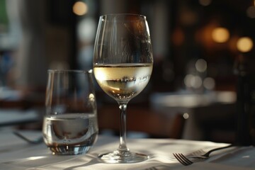 Elegant white wine in a glass on the table