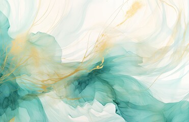 An abstract watercolor pattern with turquoise streaks on white background