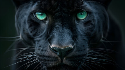 green eyes black Panther on dark background, generative ai